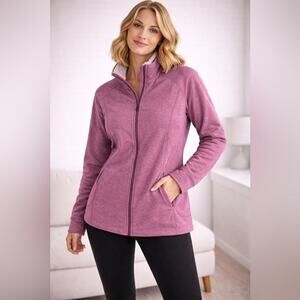 Cuddl Duds Full Zip Fleece Sweater Jacket Raspberry Purple Pockets Size M